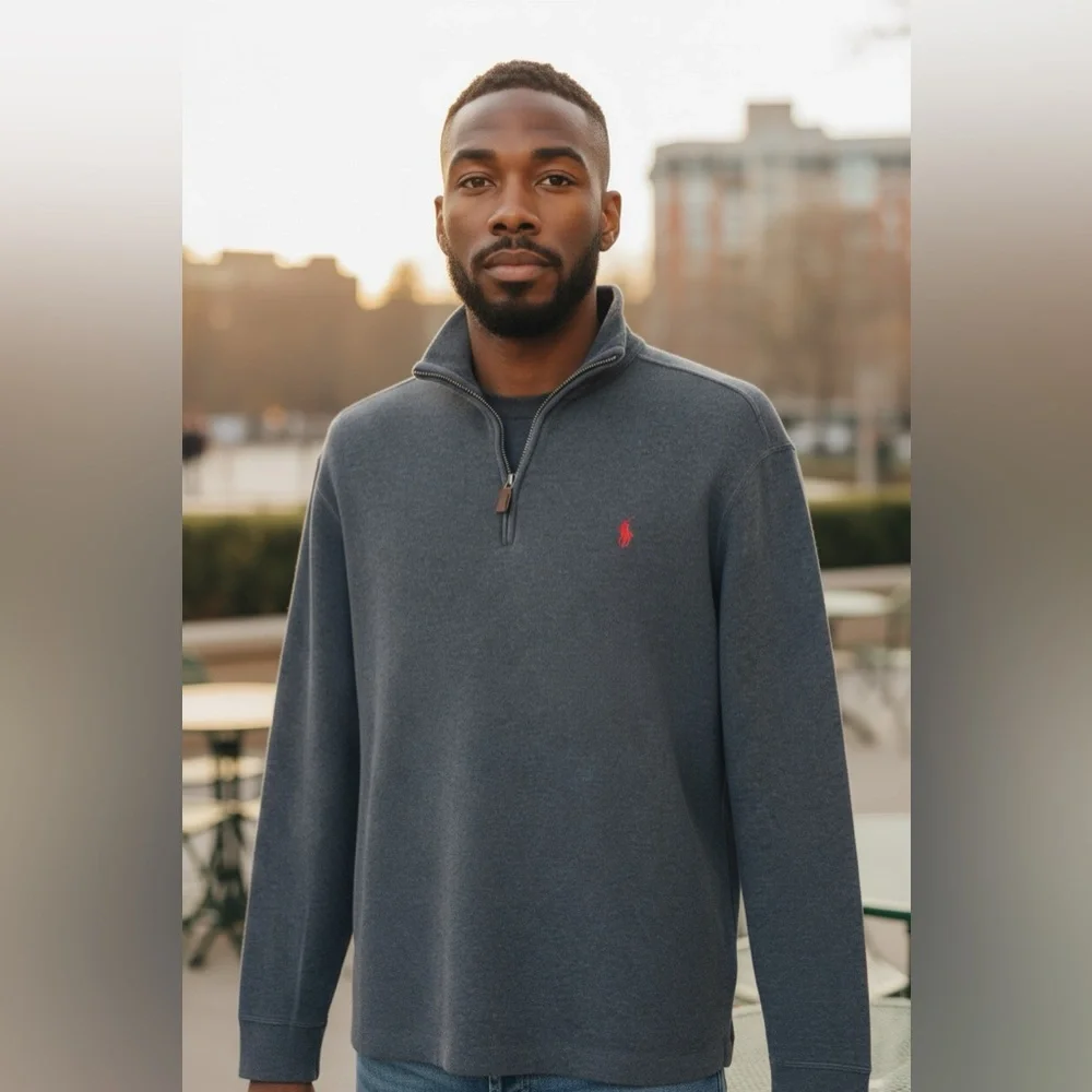 Polo Ralph Lauren Men's Charcoal Gray Cotton 1/4 Zip Pullover Sweater L